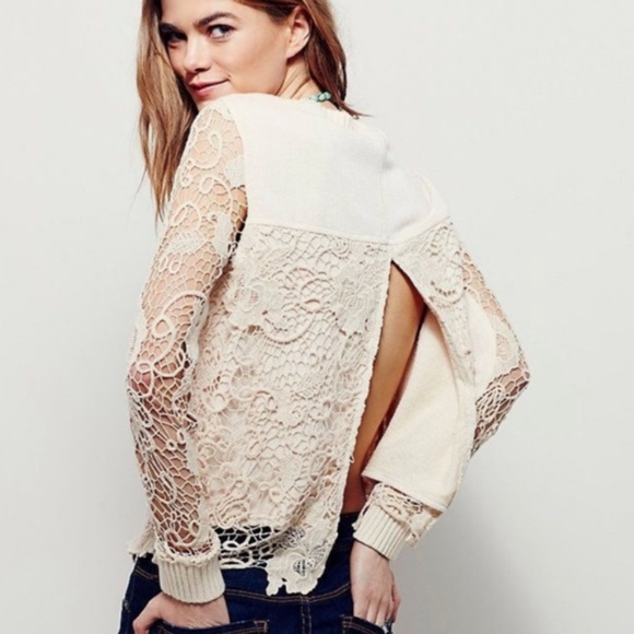 Free People Sweaters - FREE PEOPLE lace split back sweater XS CREAM
